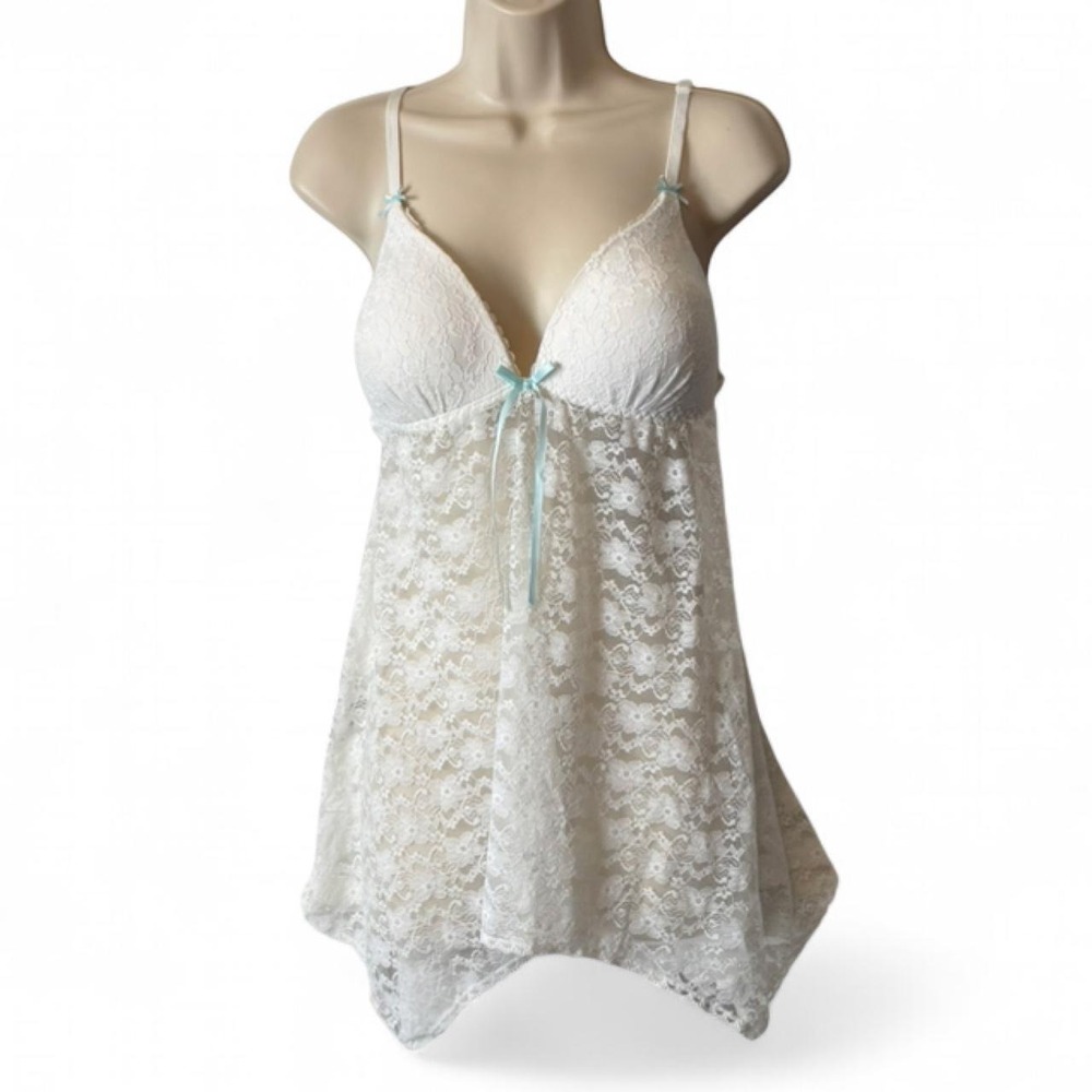 Intimo Donatella White Floral Lace Babydoll Chemise, Women's Size XL.